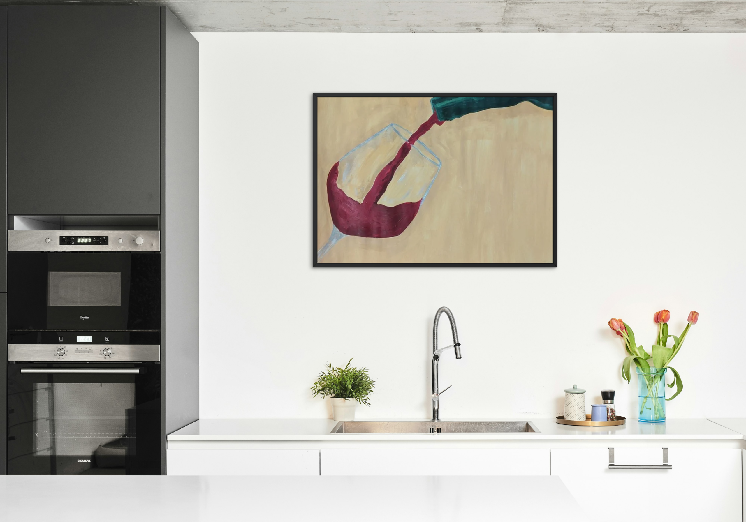 originaalne maal köögi seinal kaasaegses interjööris